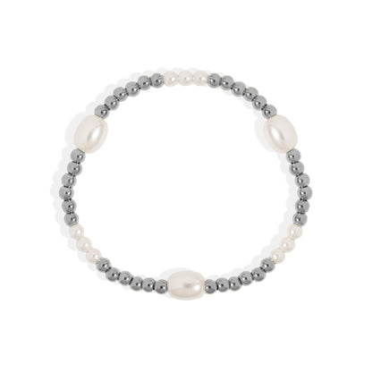 18K Gold PVD 8mm Kiska Glass Pearl Beaded Stretch Bracelet