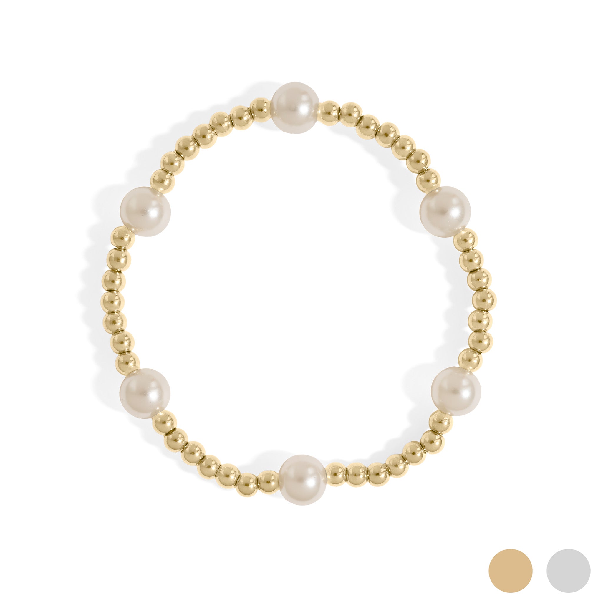 18K Gold PVD 8mm Kiska Glass Pearl Beaded Stretch Bracelet