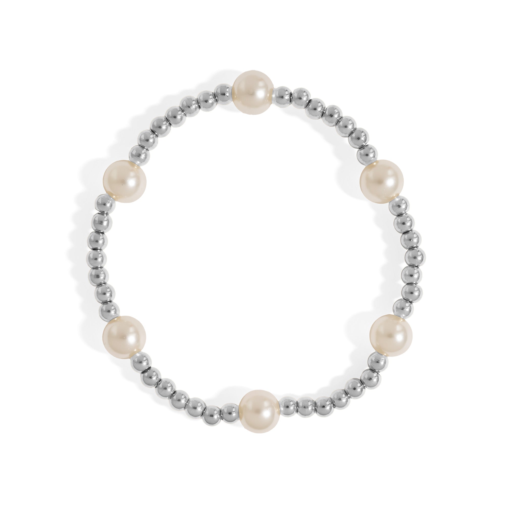 18K Gold PVD 8mm Kiska Glass Pearl Beaded Stretch Bracelet