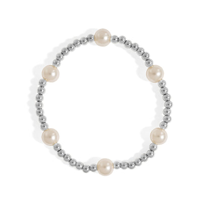 18K Gold PVD 8mm Kiska Glass Pearl Beaded Stretch Bracelet