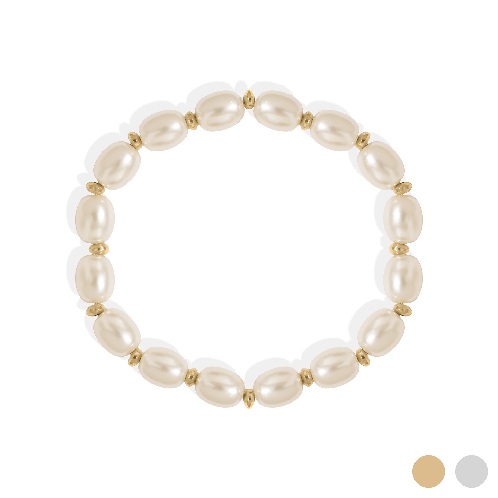 18K Gold PVD 8mm Kiska Glass Pearl Beaded Stretch Bracelet