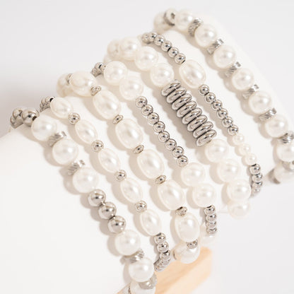 18K Gold PVD 8mm Kiska Glass Pearl Beaded Stretch Bracelet