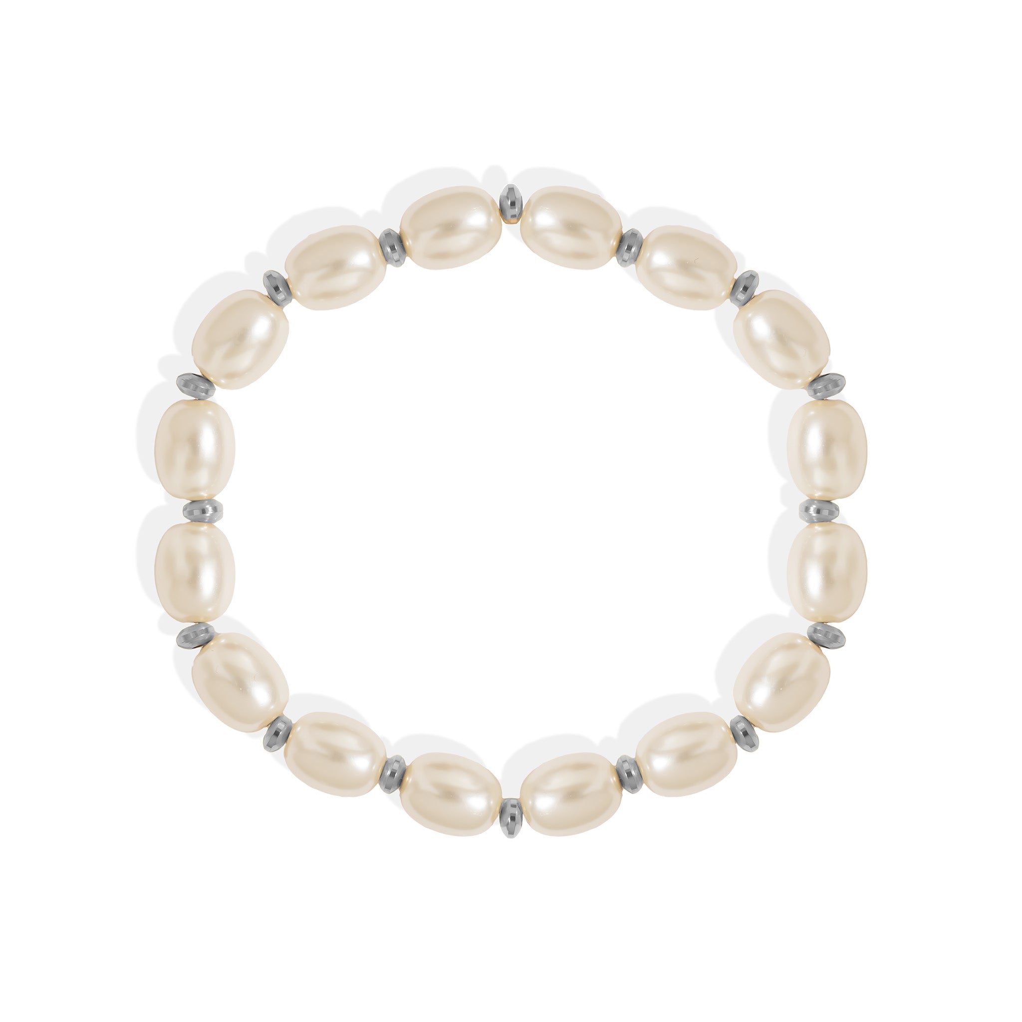 18K Gold PVD 8mm Kiska Glass Pearl Beaded Stretch Bracelet