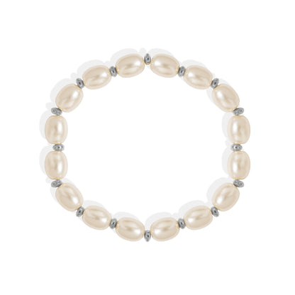 18K Gold PVD 8mm Kiska Glass Pearl Beaded Stretch Bracelet