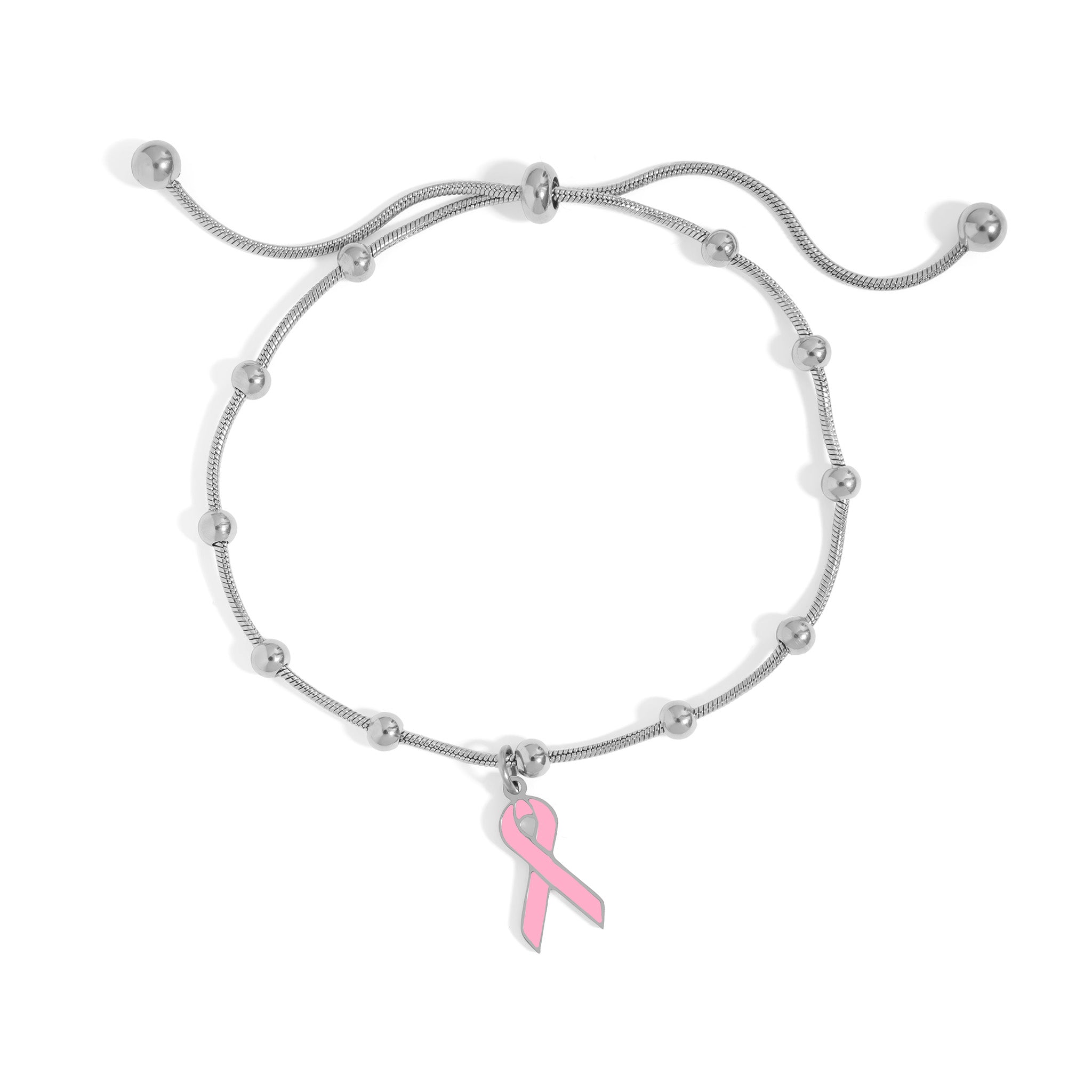 18K Gold PVD Stainless Steel Adjustable Bangle with Cancer Ribbon