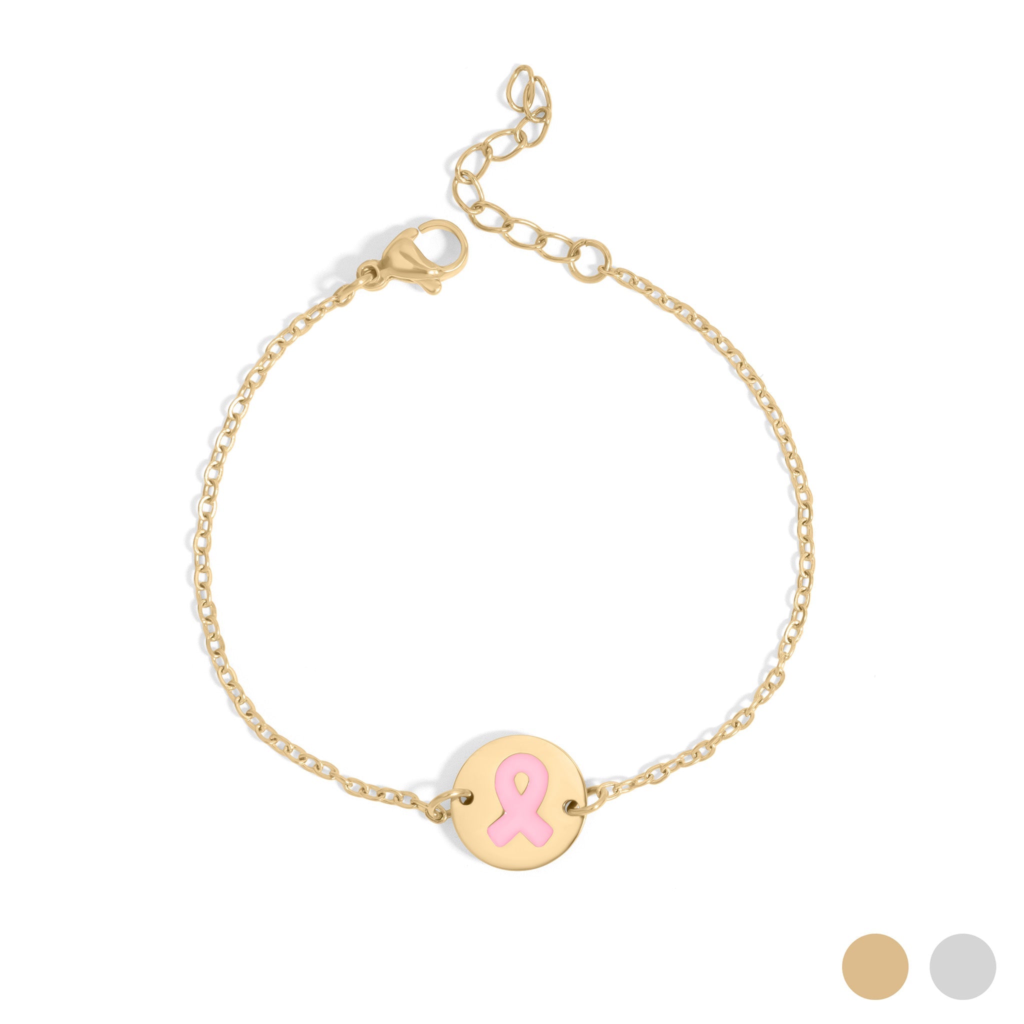 18K Gold PVD Stainless Steel Breast Cancer Charm Bracelet