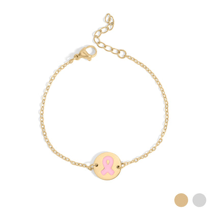 18K Gold PVD Stainless Steel Breast Cancer Charm Bracelet