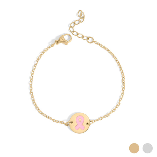 18K Gold PVD Stainless Steel Breast Cancer Charm Bracelet