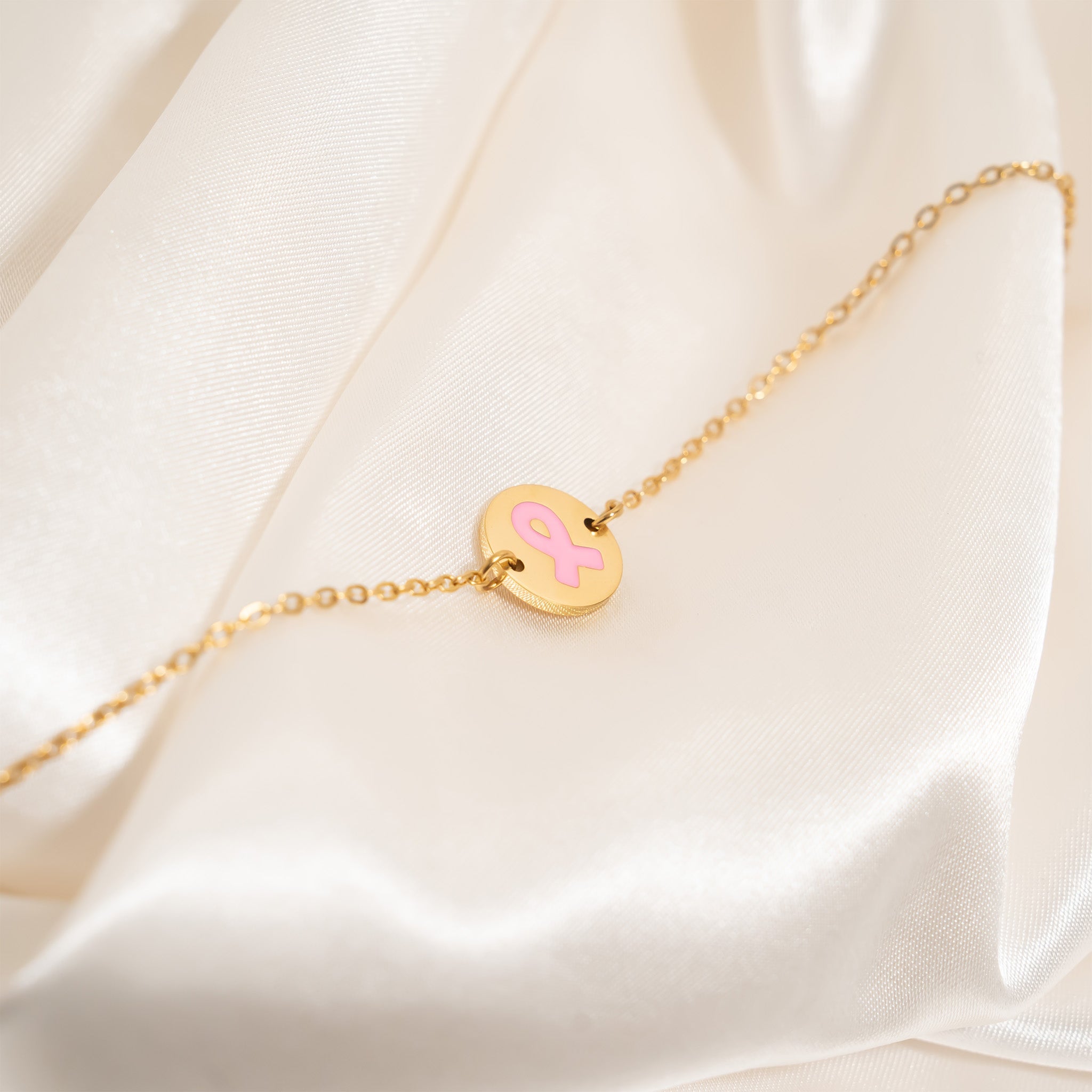 18K Gold PVD Stainless Steel Breast Cancer Charm Bracelet