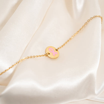 18K Gold PVD Stainless Steel Breast Cancer Charm Bracelet