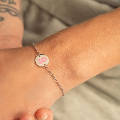 18K Gold PVD Stainless Steel Breast Cancer Charm Bracelet