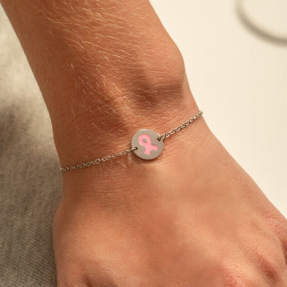 18K Gold PVD Stainless Steel Breast Cancer Charm Bracelet