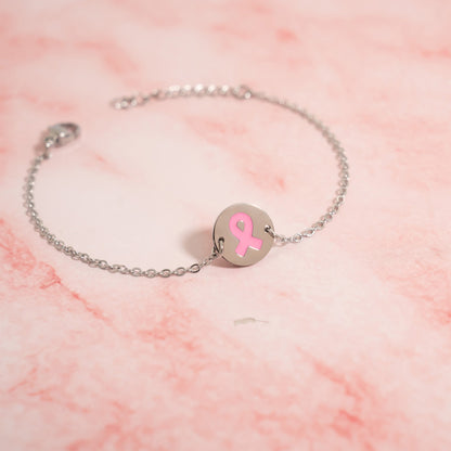 18K Gold PVD Stainless Steel Breast Cancer Charm Bracelet
