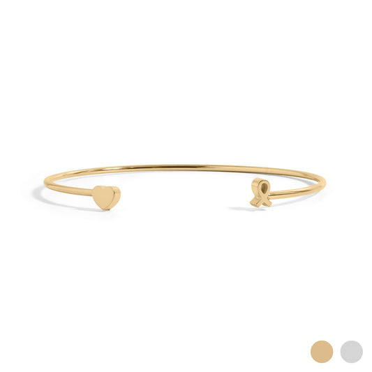 18K Gold PVD Stainless Steel Cancer Ribbon Adjustable Cuff Bracelet