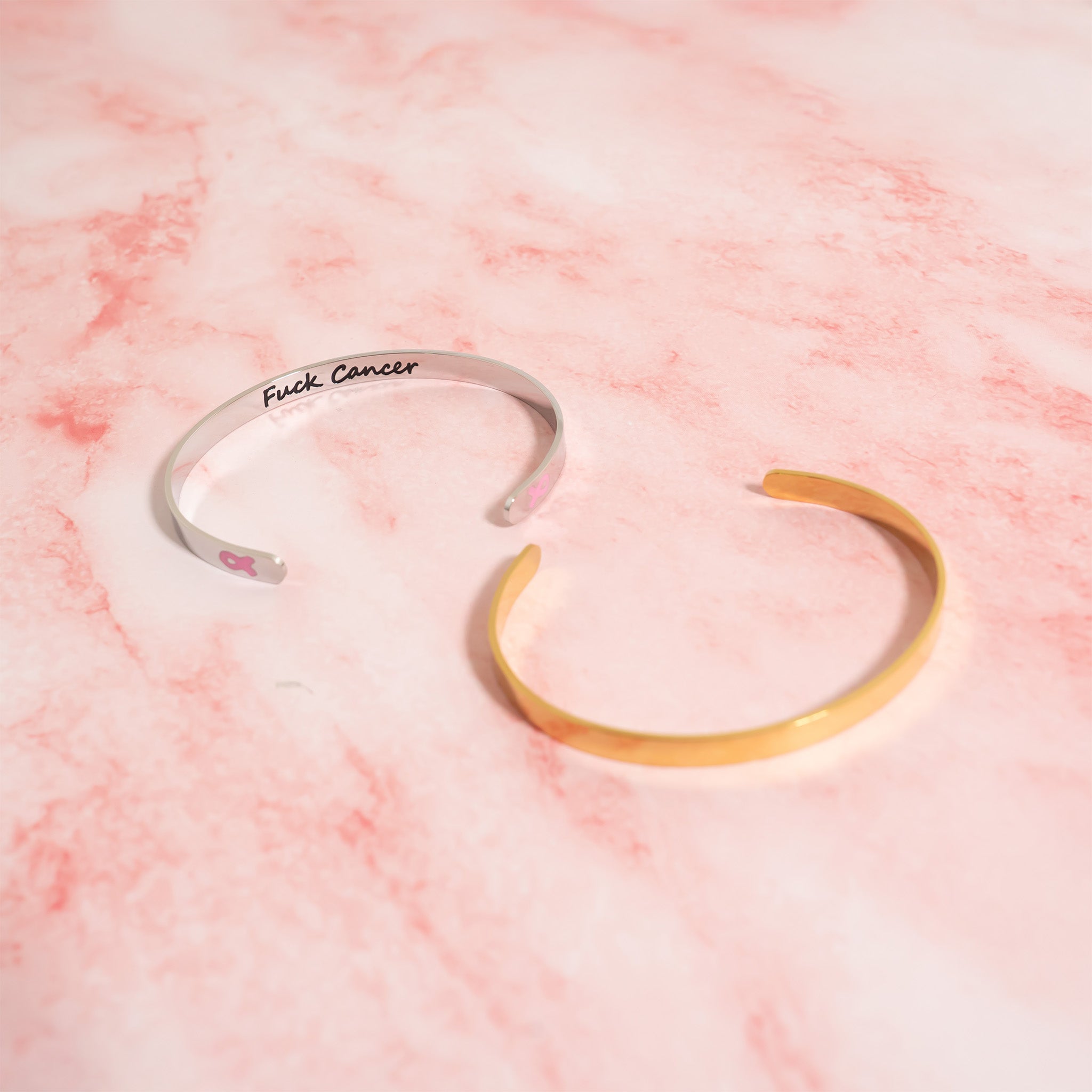 18K Gold PVD Stainless Steel Adjustable Bangle F*ck Cancer