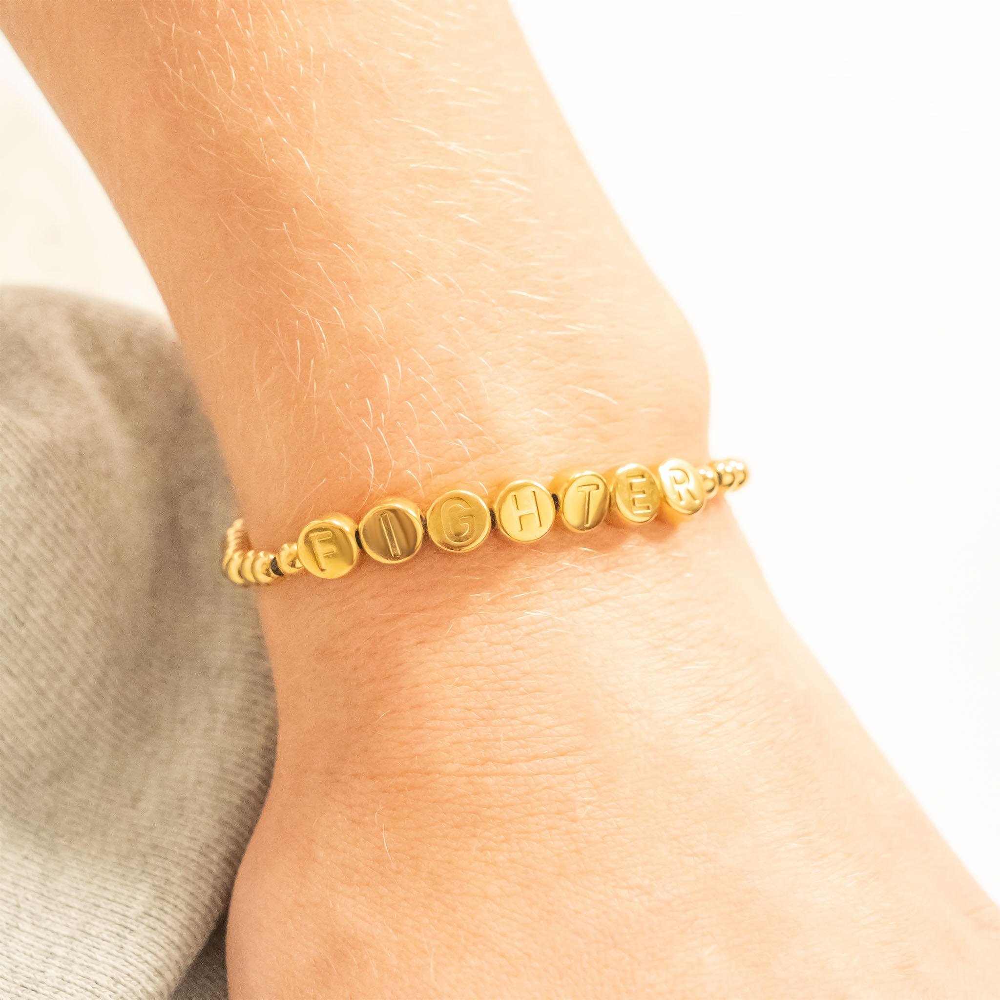18K Gold PVD Fighter Metal Beaded Bracelet