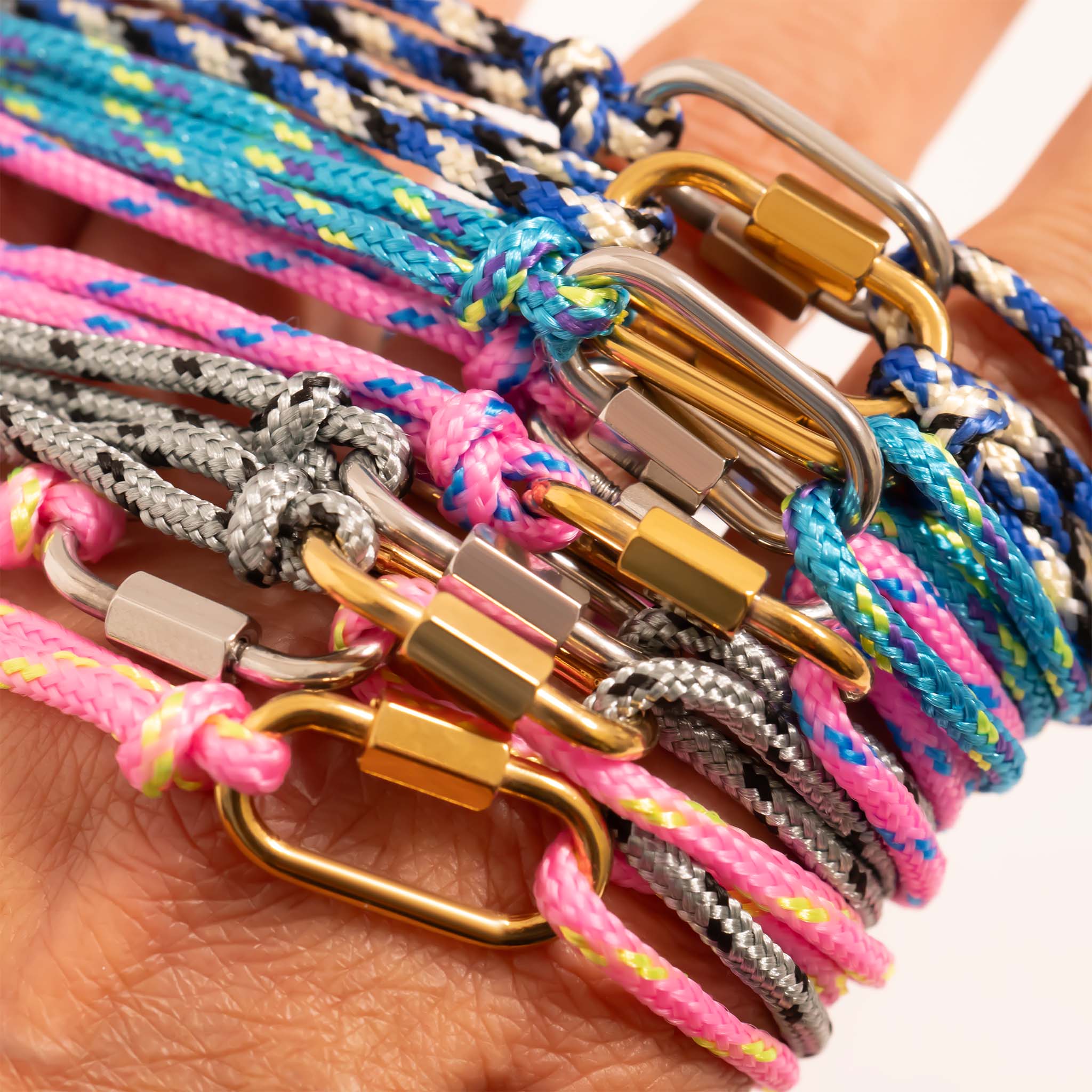 18K Gold PVD Stainless Steel Hot Pink Rope Carabiner Bracelet
