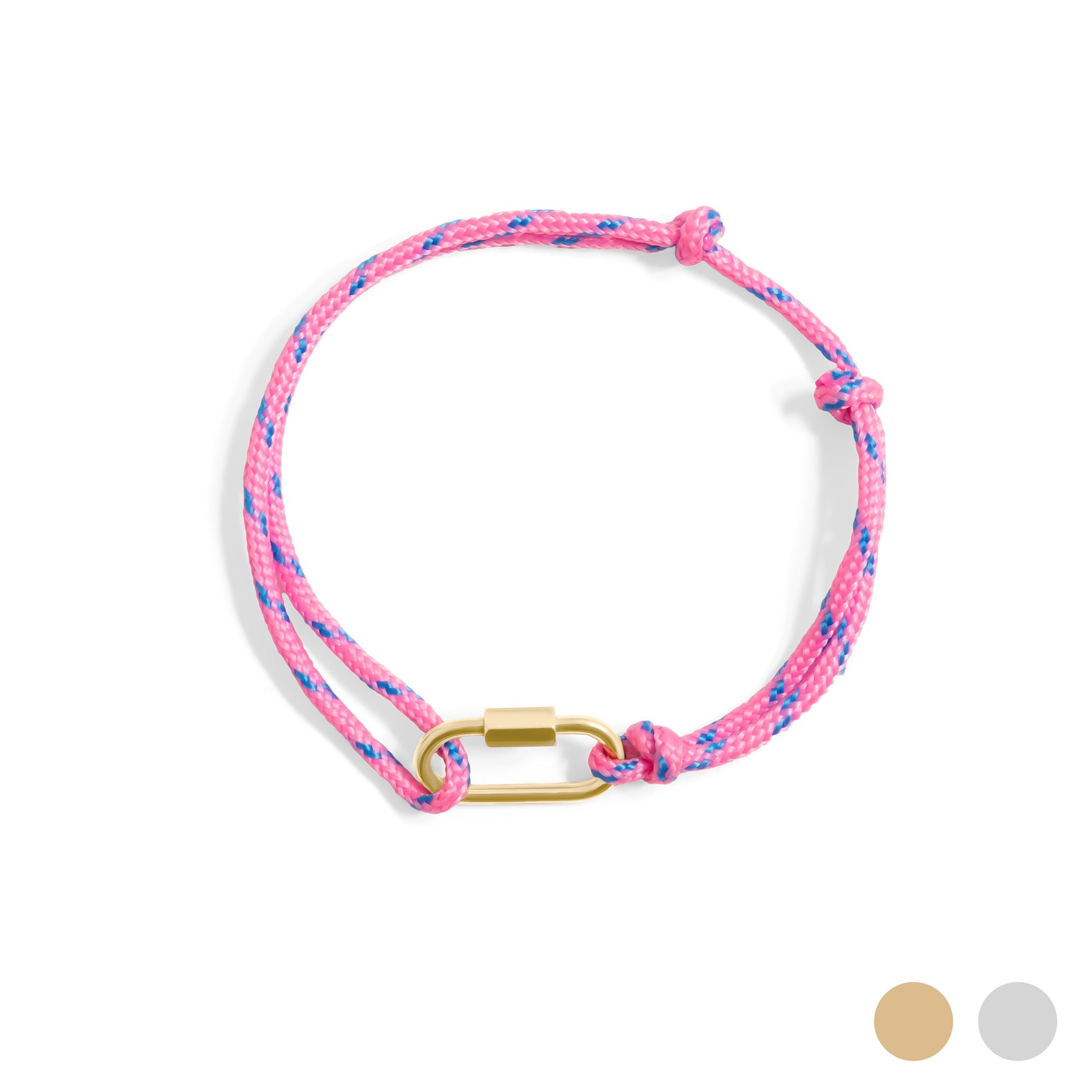 18K Gold PVD Stainless Steel Hot Pink Rope Carabiner Bracelet
