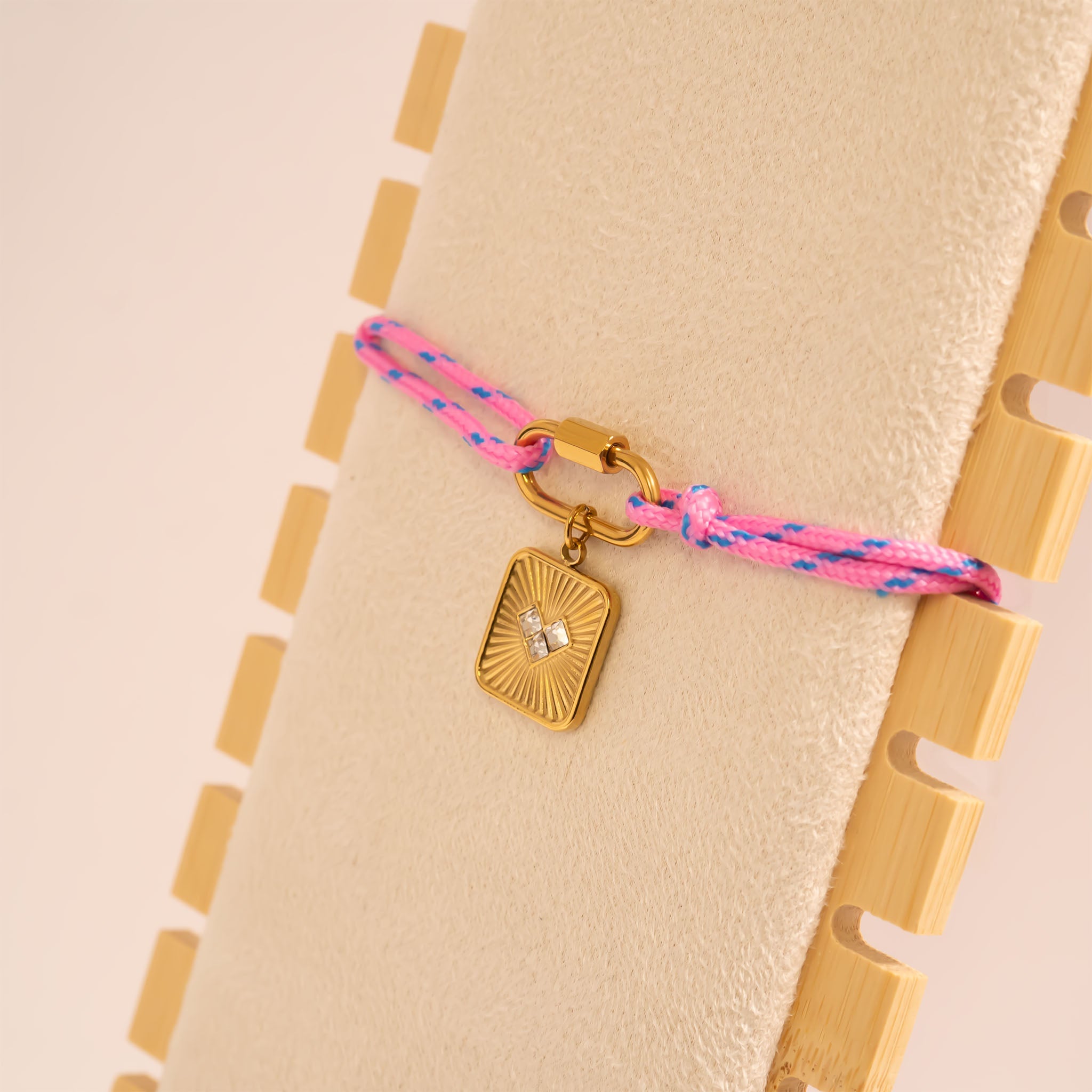 18K Gold PVD Stainless Steel Hot Pink Rope Carabiner Bracelet