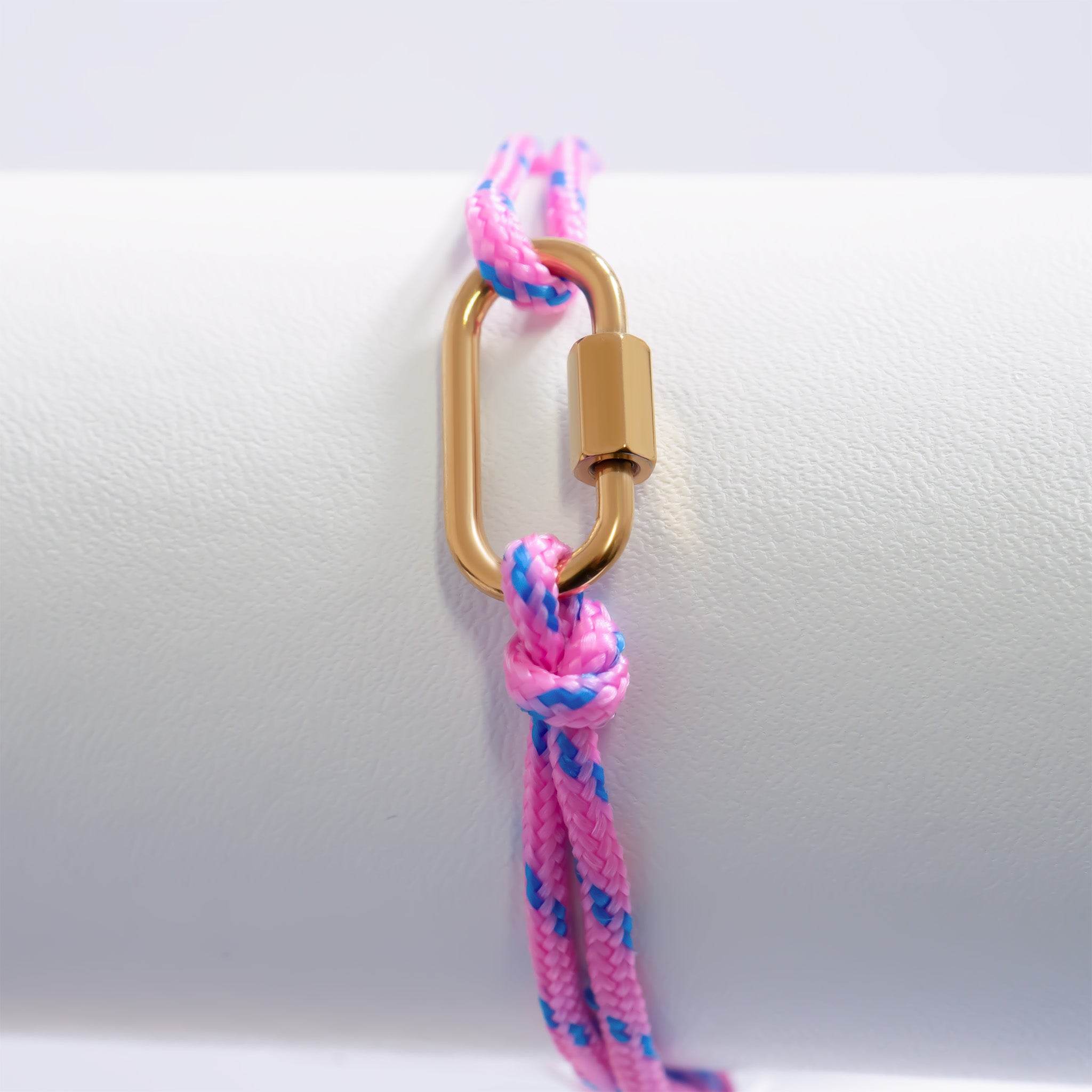 18K Gold PVD Stainless Steel Hot Pink Rope Carabiner Bracelet