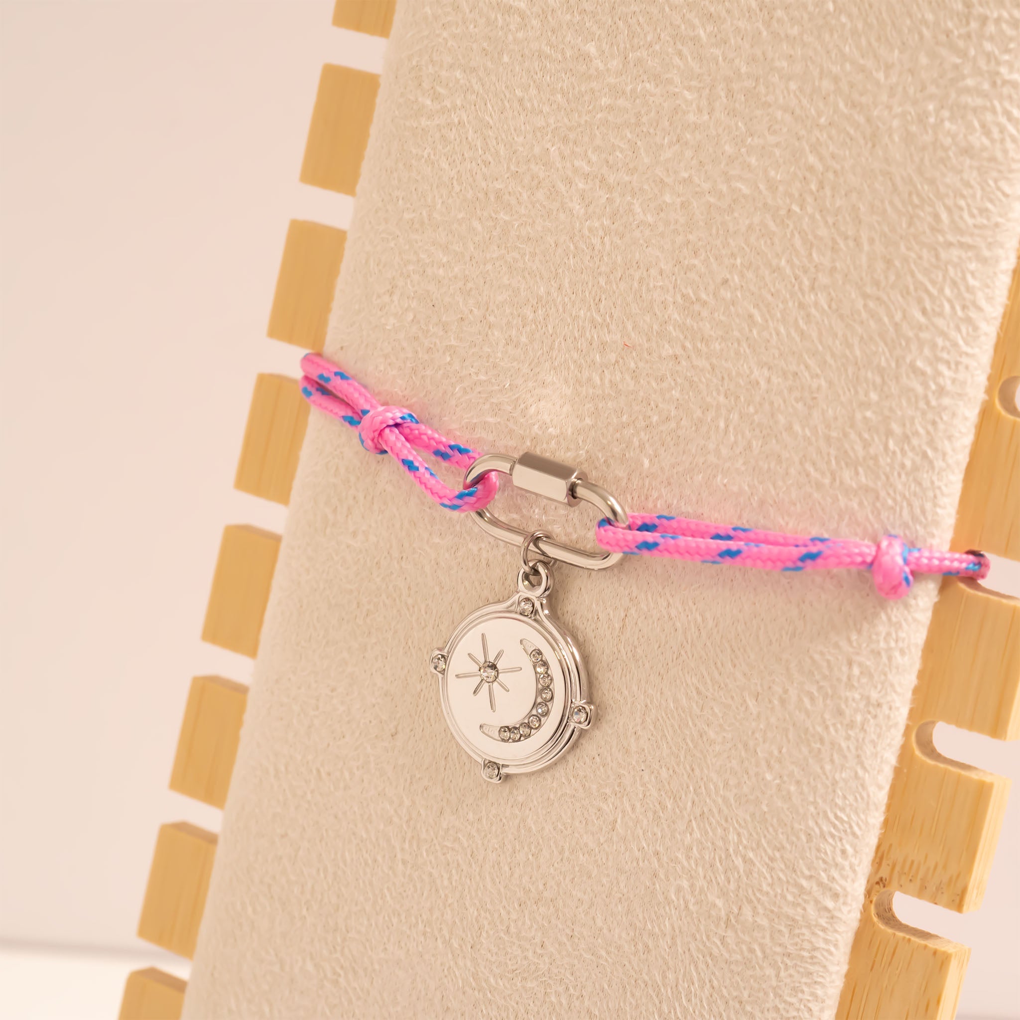 18K Gold PVD Stainless Steel Hot Pink Rope Carabiner Bracelet