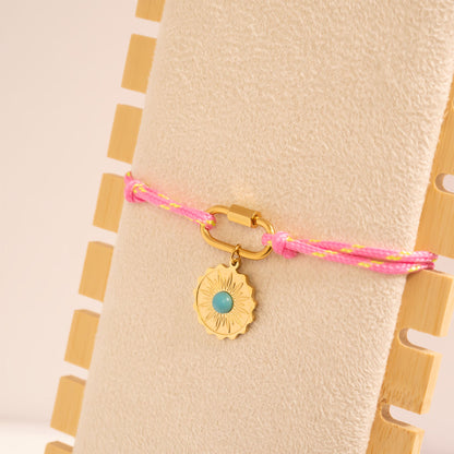 18K Gold PVD Stainless Steel Pink Rope Carabiner Bracelet