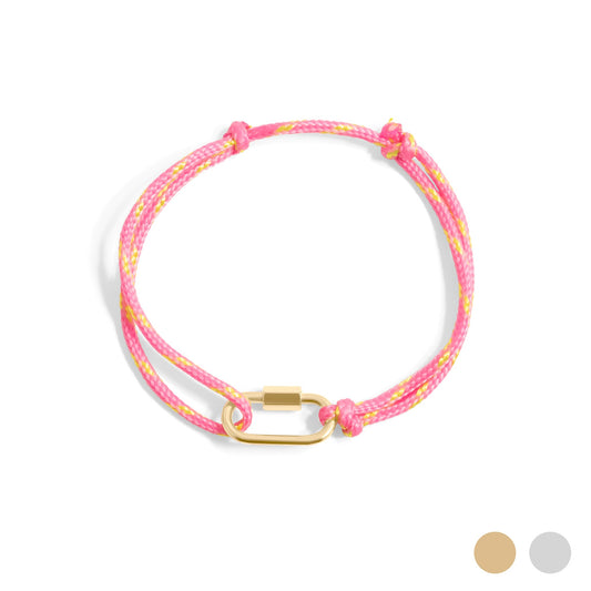 18K Gold PVD Stainless Steel Pink Rope Carabiner Bracelet