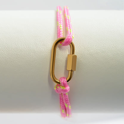 18K Gold PVD Stainless Steel Pink Rope Carabiner Bracelet