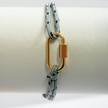 18K Gold PVD Stainless Steel Grey Rope Carabiner Bracelet