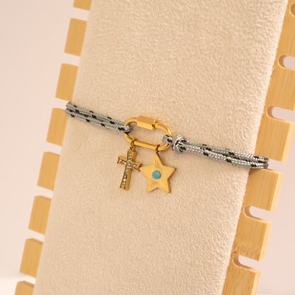 18K Gold PVD Stainless Steel Grey Rope Carabiner Bracelet