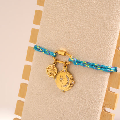 18K Gold PVD Stainless Steel Teal Rope Carabiner Bracelet