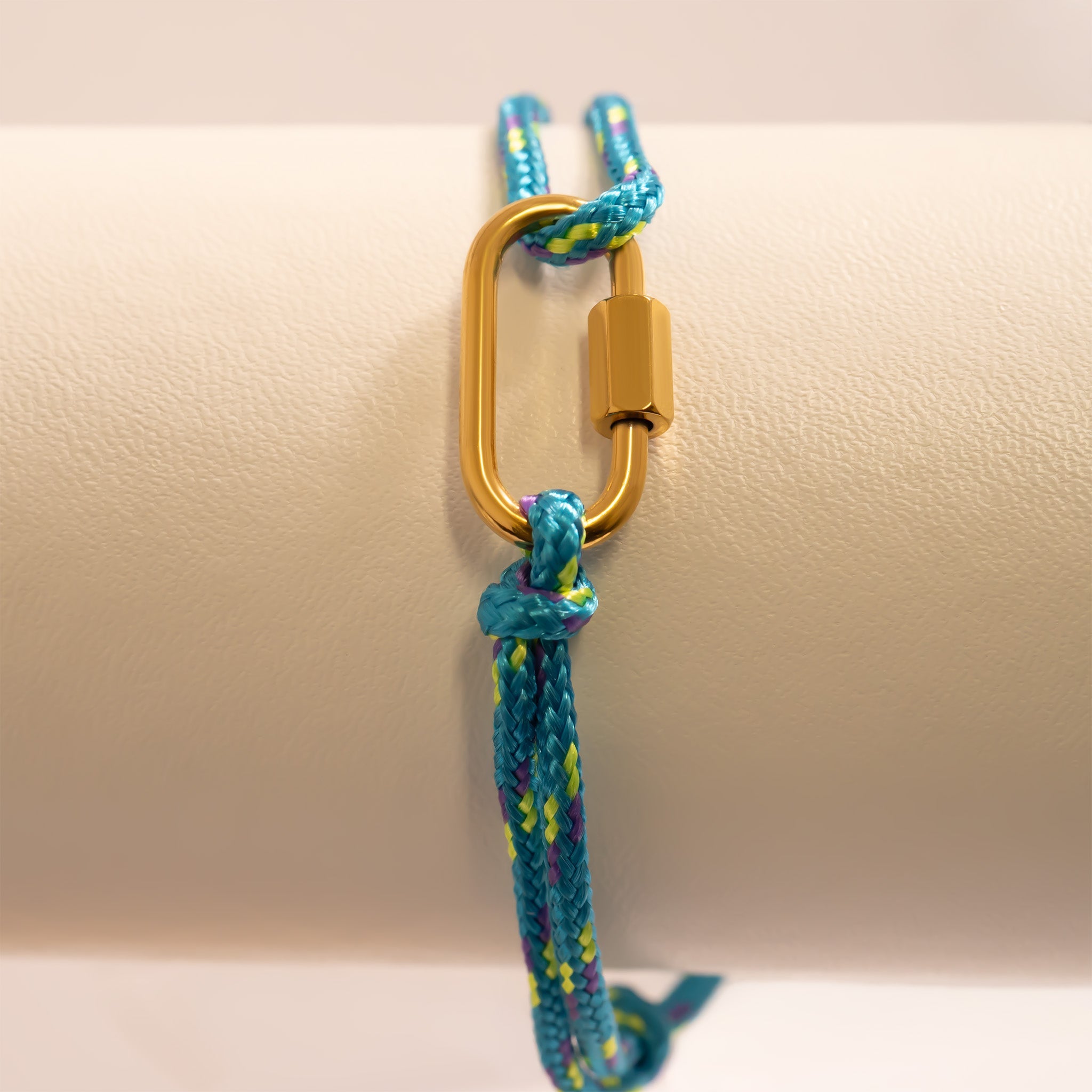18K Gold PVD Stainless Steel Teal Rope Carabiner Bracelet