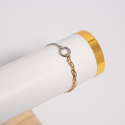 18K Gold PVD Mixed Metal Double Chain Charm Holder Bracelet