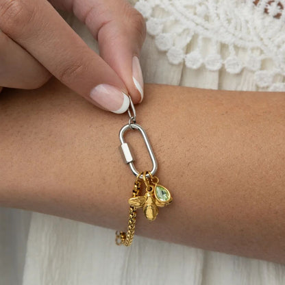 Mixed Metal Split Chain Paperclip Carabiner Bracelet