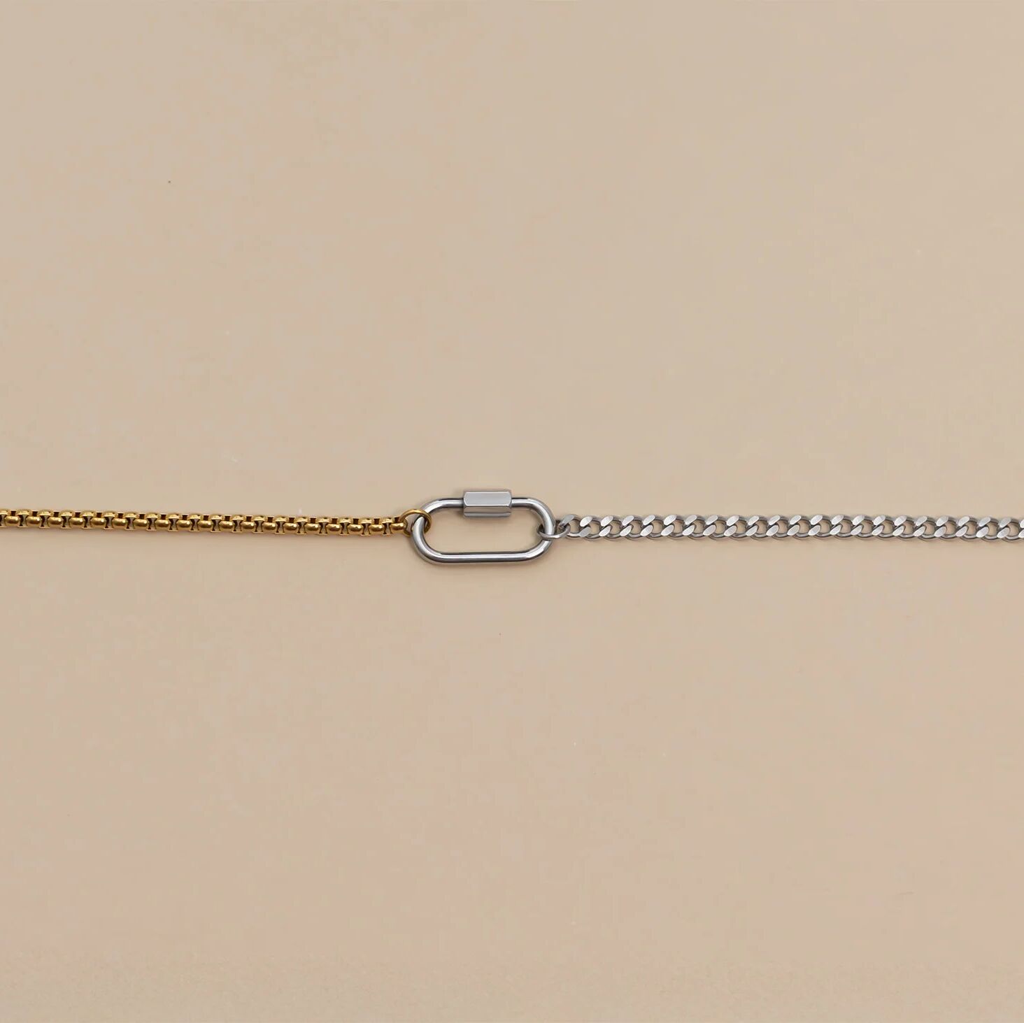 Mixed Metal Split Chain Curb Carabiner Bracelet