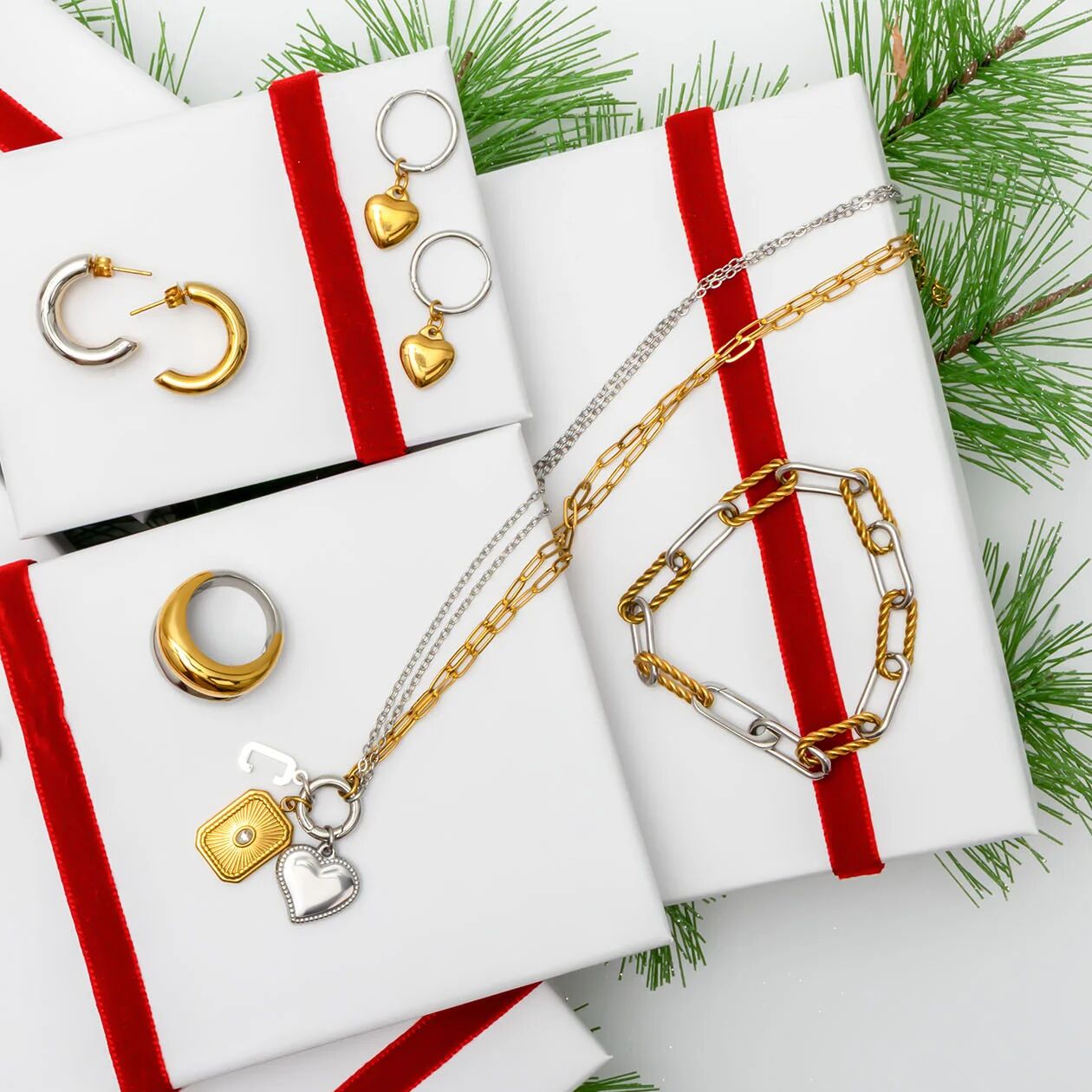18K Gold PVD Stainless Steel Mixed Metal Twist Chain Bracelet