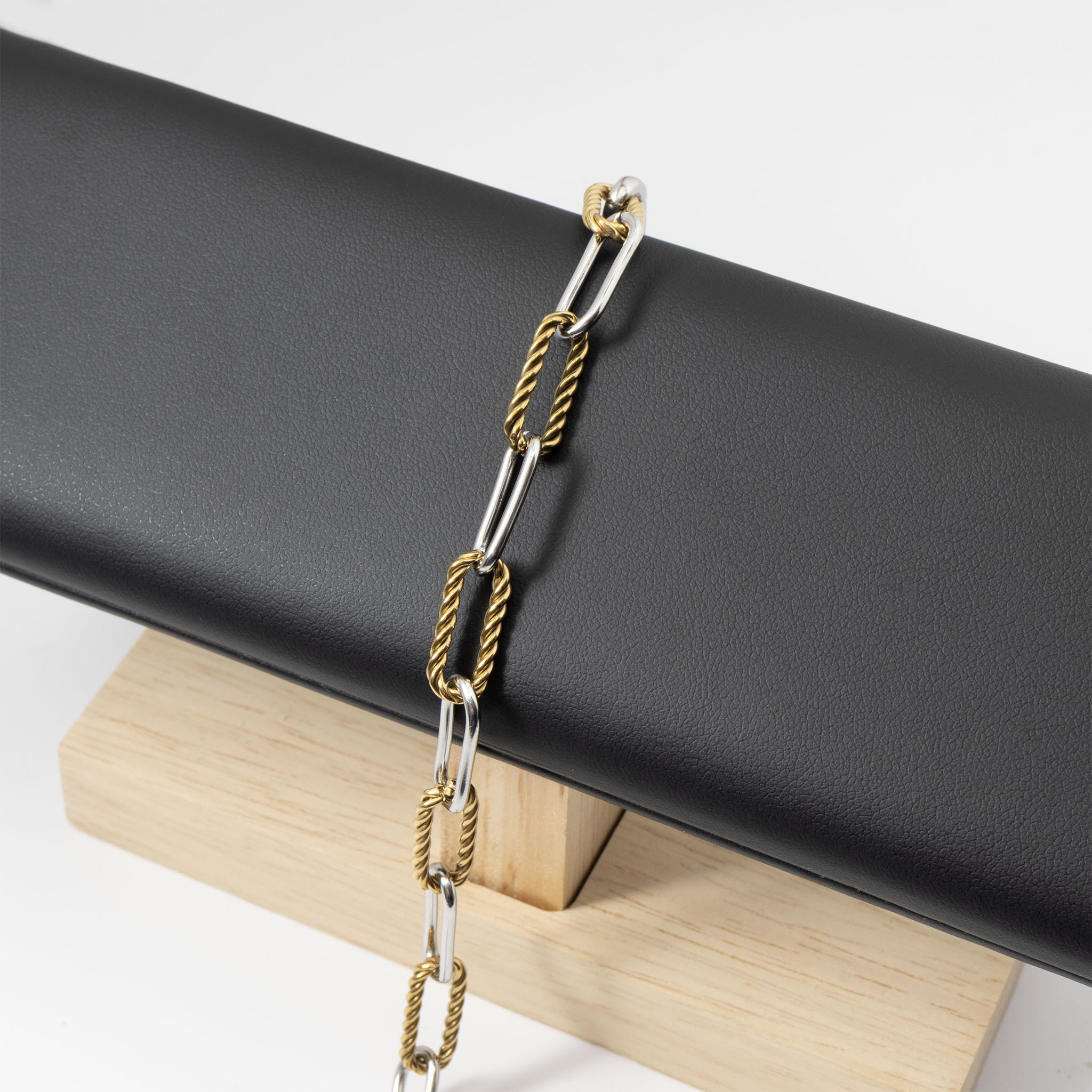 18K Gold PVD Stainless Steel Mixed Metal Twist Chain Bracelet