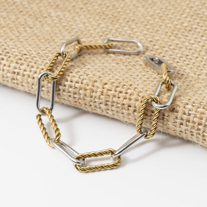 18K Gold PVD Stainless Steel Mixed Metal Twist Chain Bracelet