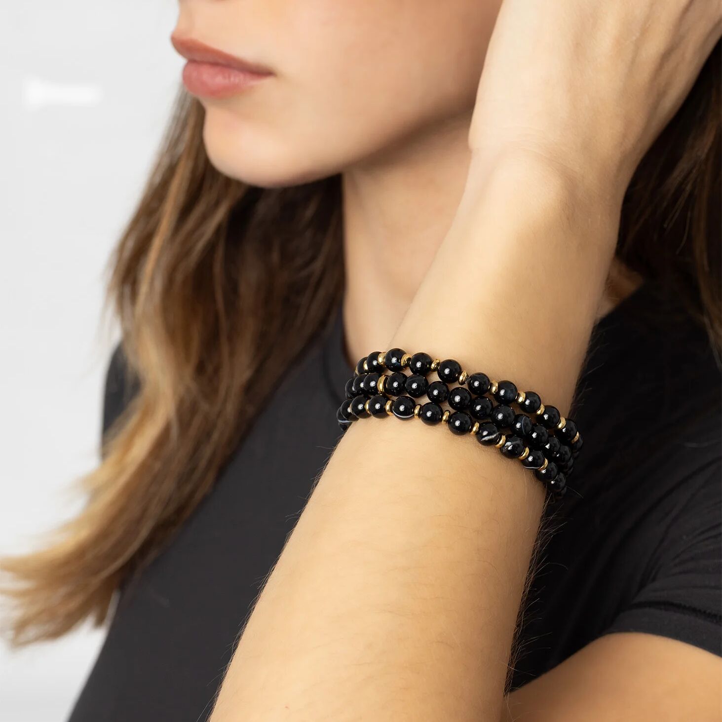 18K Gold PVD Agate Glass Beaded Bracelet