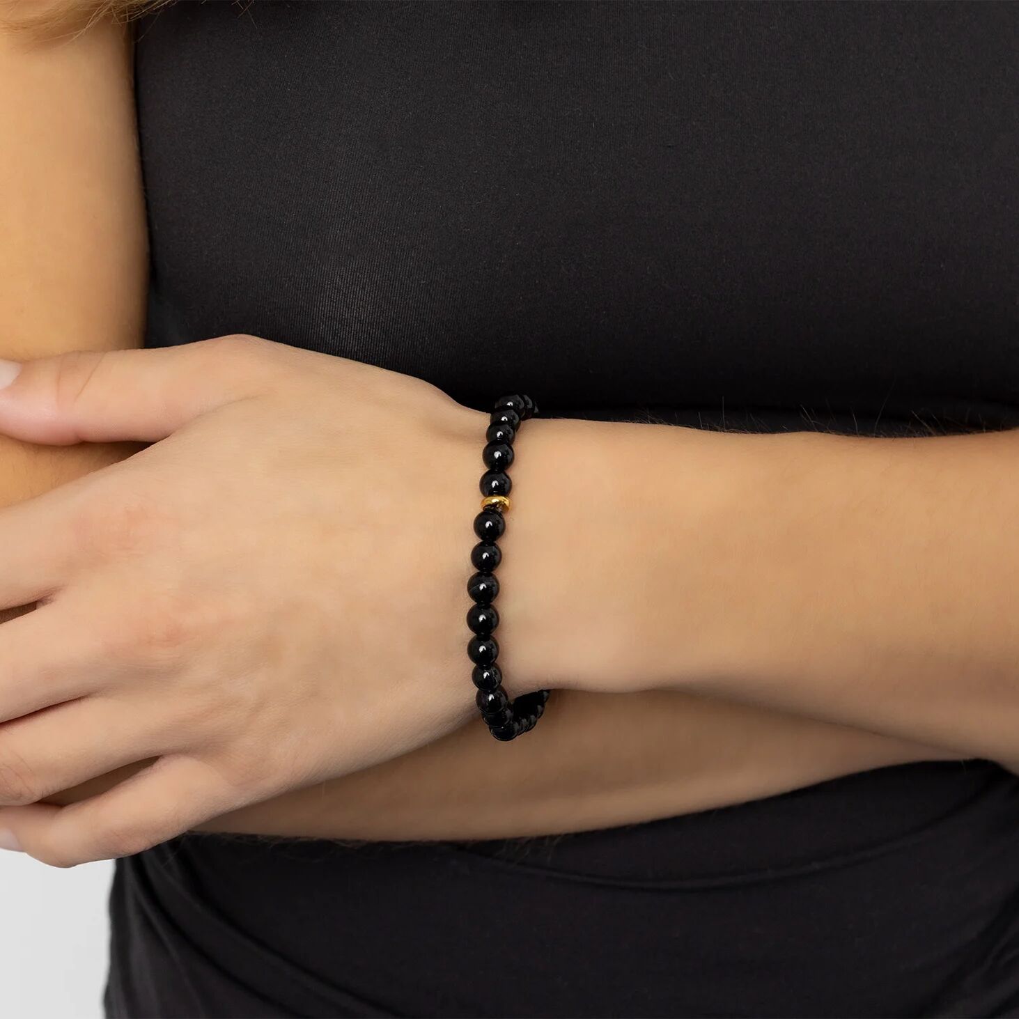 18K Gold PVD Agate Glass Beaded Bracelet