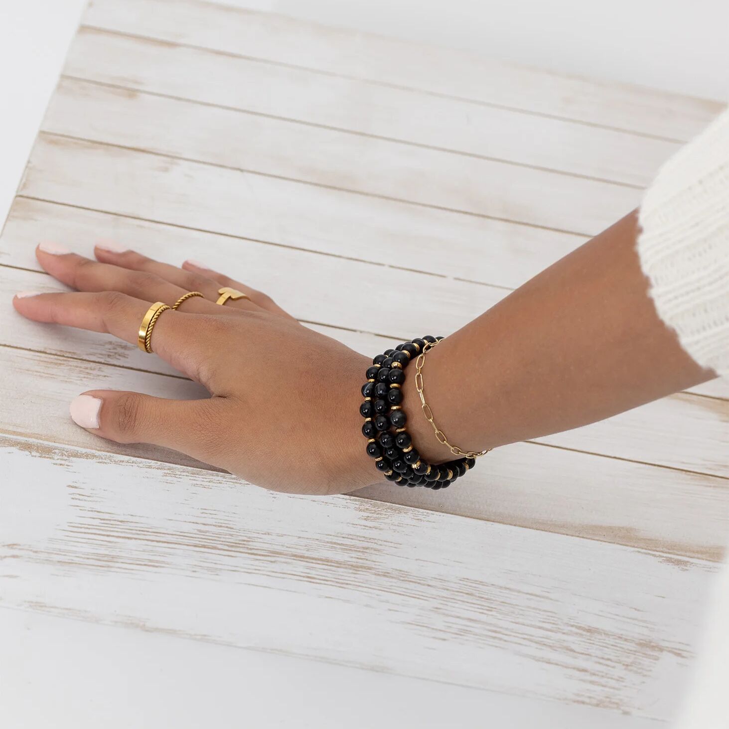 18K Gold PVD Agate Glass Beaded Bracelet