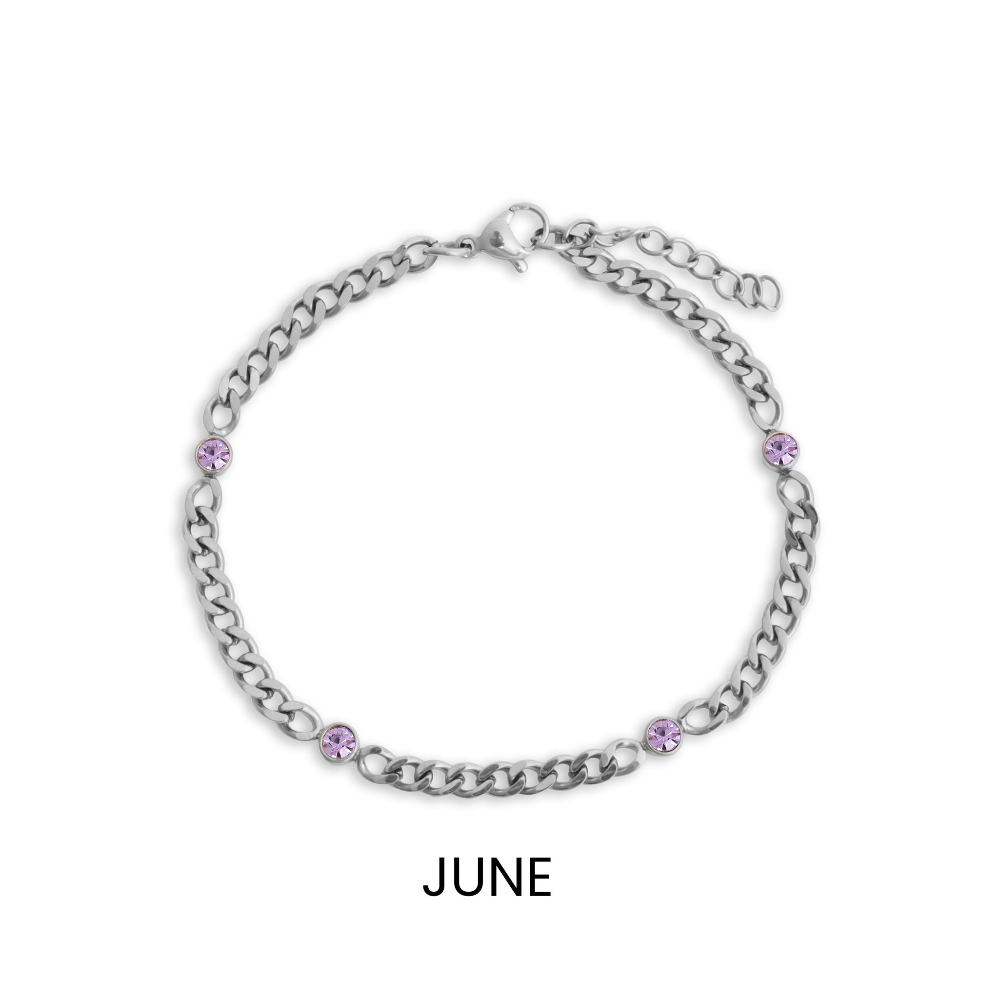 Stainless Steel Station Birthstone Bracelet