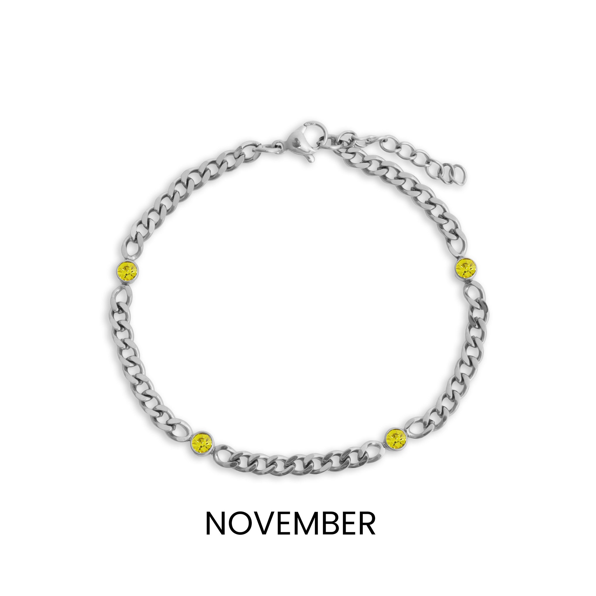 Stainless Steel Station Birthstone Bracelet