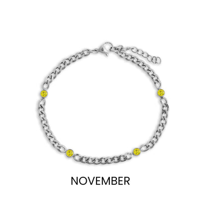 Stainless Steel Station Birthstone Bracelet