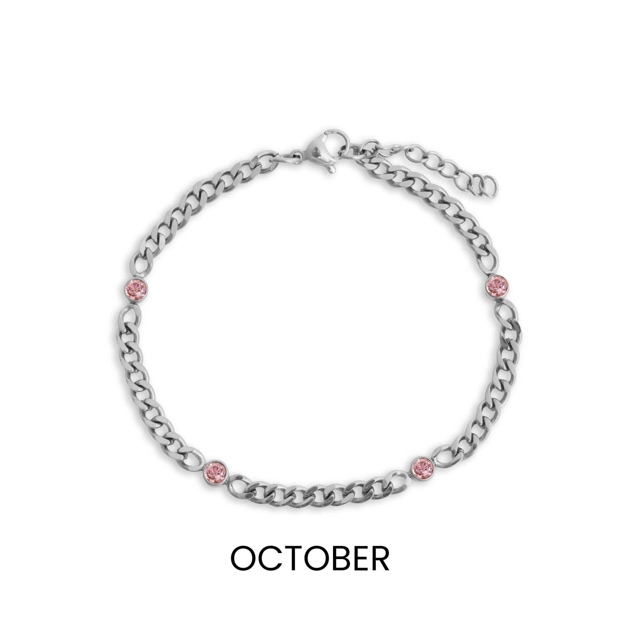 Stainless Steel Station Birthstone Bracelet