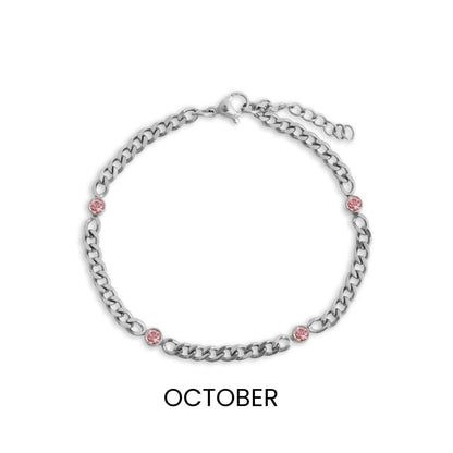 Stainless Steel Station Birthstone Bracelet