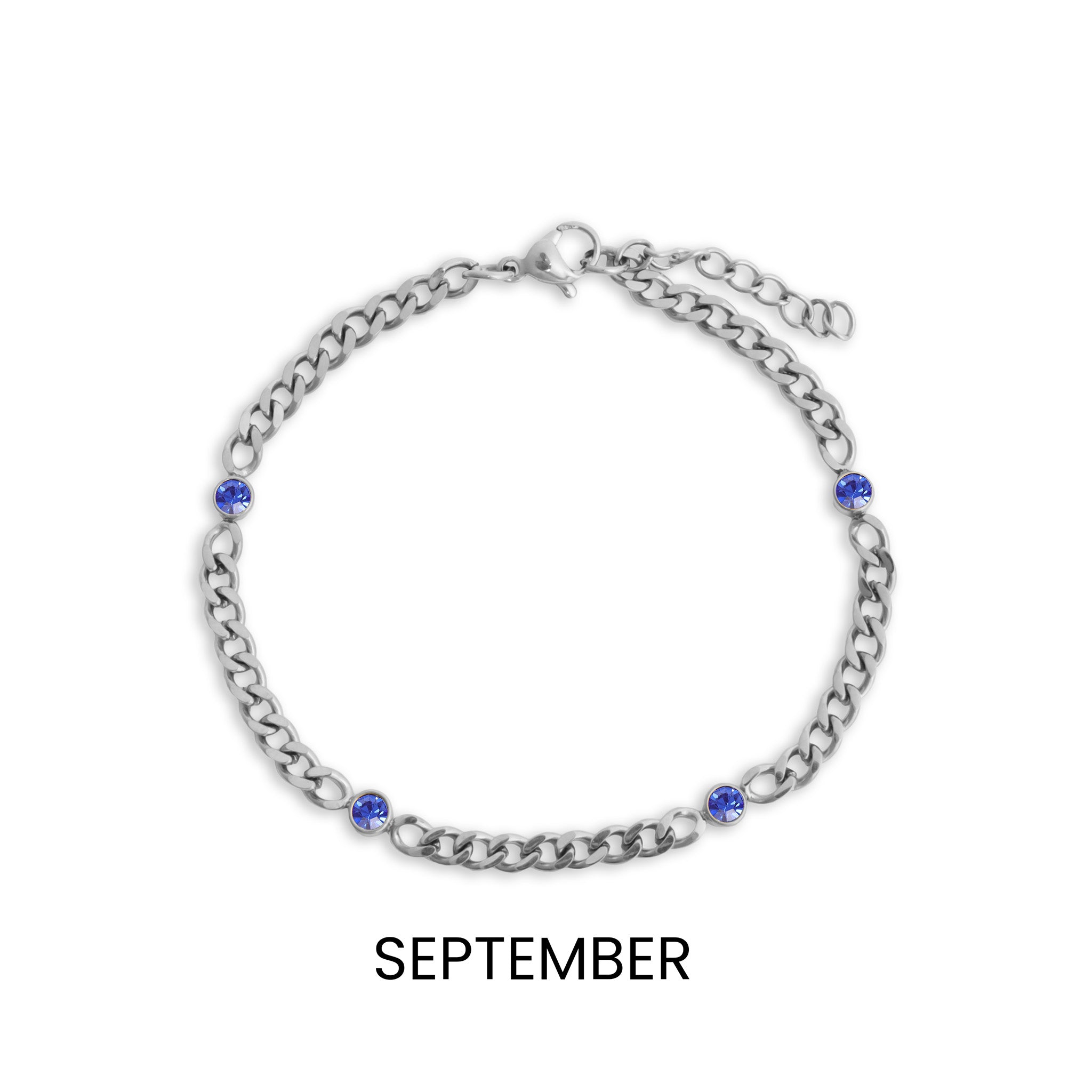 Stainless Steel Station Birthstone Bracelet