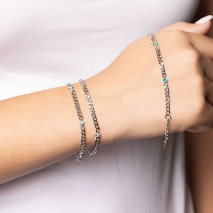 Stainless Steel Station Birthstone Bracelet