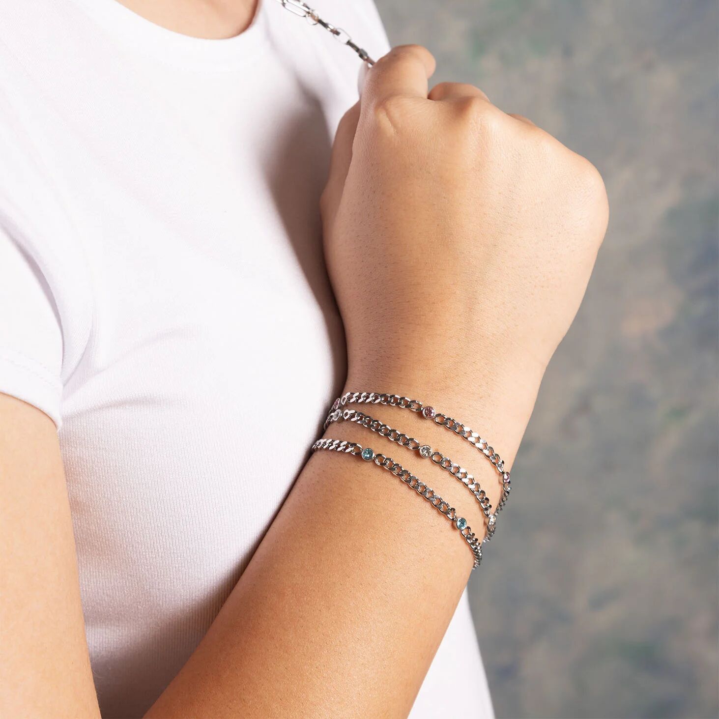 Stainless Steel Station Birthstone Bracelet