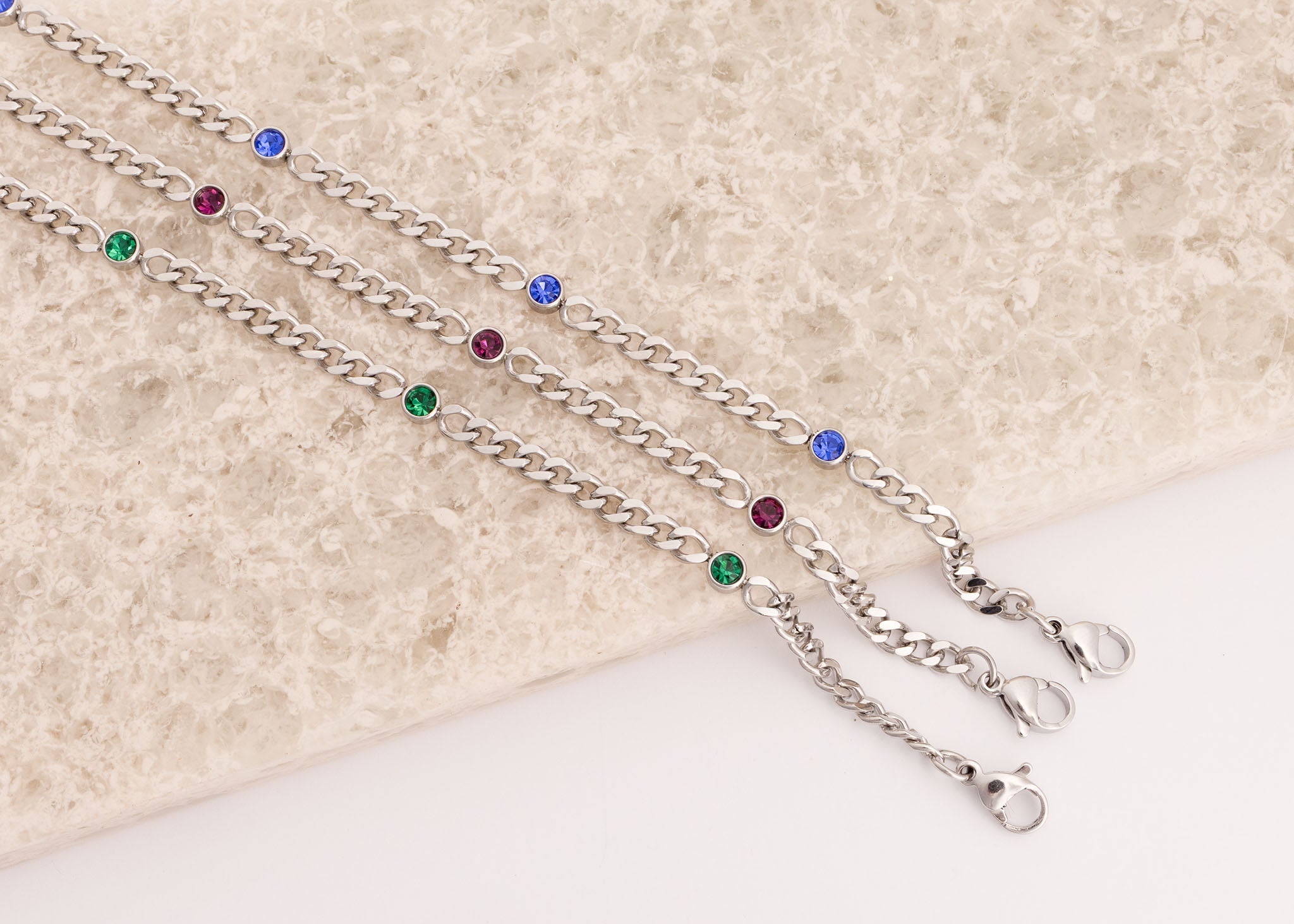 Stainless Steel Station Birthstone Bracelet